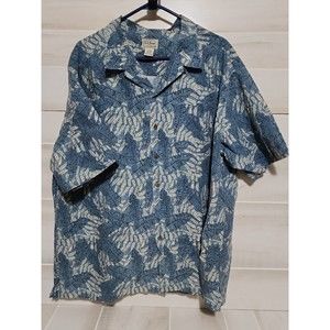 LL Bean Short Sleeve Button Up Hawaiian Style Shirt Blue Size XXL